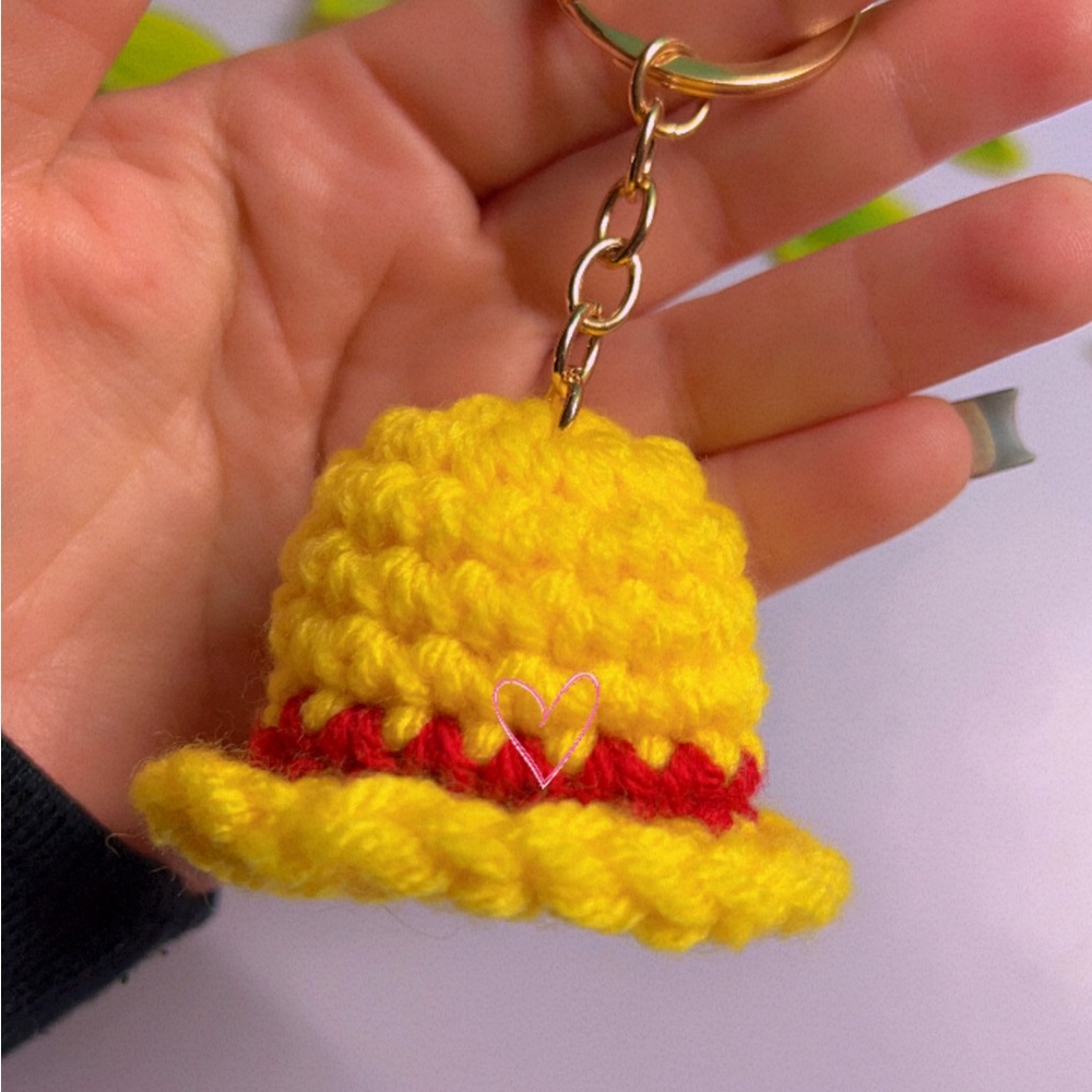 Yellow and Red Crochet Hat Keychain